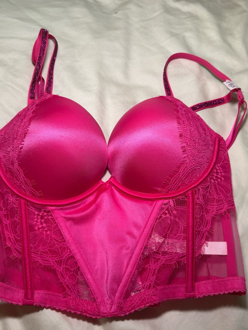 Victoria's Secret Fuchsia hot pink set Lace Longline Push-Up Bra